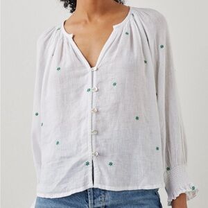 Rails Mariah Blouse Peasant Top Sz XXS-S White Embroidered Daisies Linen NWOT